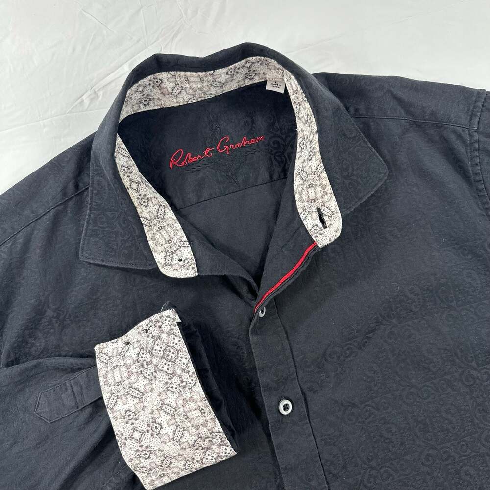 Robert Graham Classic Fit Men's Floral Print Black Button Down Shirt Sz L